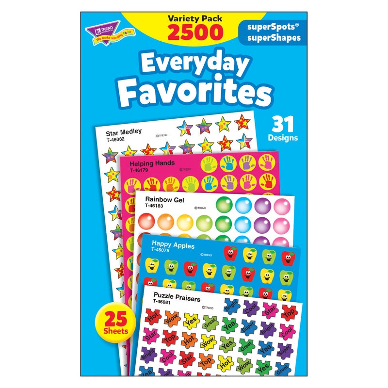 Trend Everyday Favorites superSpots & superShapes Stickers Variety Pack by TREND Enterprises, Inc. 2500 ct; 7/16" Incentive Chart Size - Image 1